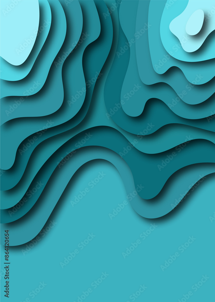 Poster 3d abstract blue wave background with paper cut shapes. vector layout design for business presentati