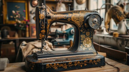 Vintage Sewing Machine in Cozy Workshop Setting