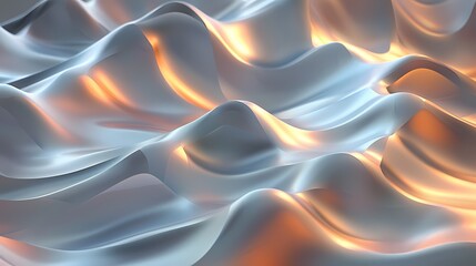 Obraz premium 3D abstract background with a landscape of undulating hills and valleys, rendered in smooth, metallic textures and illuminated by dramatic, directional lighting, evoking a sense of grandeur and