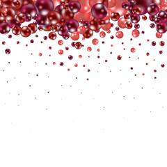 Background with realistic balls, transparent glossy bubbles. Abstract minimal design. Vector illustration.
