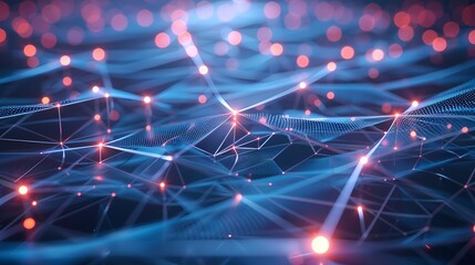 3D abstract background featuring a network of interconnected nodes and lines, with a glowing, holographic effect and a cool color palette to evoke a sense of technology and connectivity