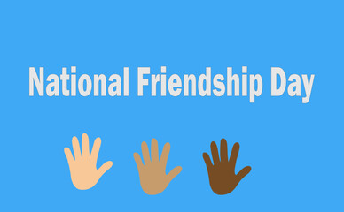 three palms on a blue background text national friendship day,