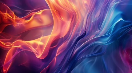 3D abstract background with swirling, smoke-like forms in vivid colors, using transparency and light to create a sense of fluidity and motion, perfect for dynamic and captivating visuals