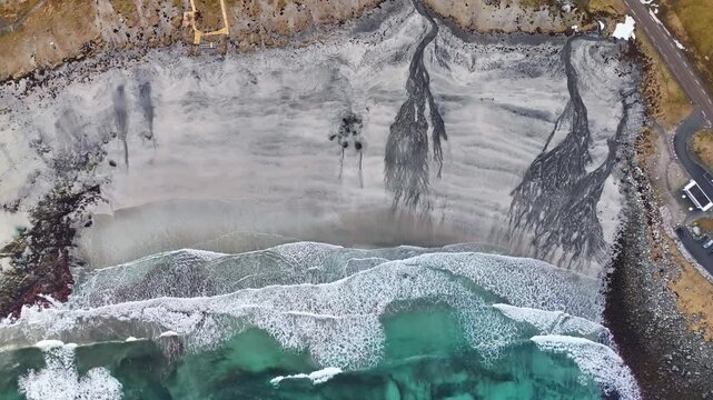 Aerial view of Lofoten Islands beautiful landscape during winter