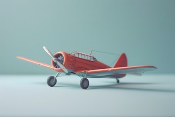 Fototapeta premium Vintage Red Model Airplane on a Light Blue Background