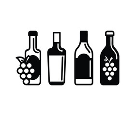 wine bottle with grape icons symbol vector design illustration black white color simple flat modern style set