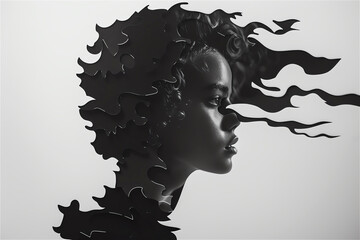 Fototapeta premium Create a realistic paper cut silhouette portrait, using layers to add depth and dimension.