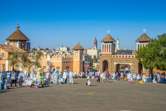 Orthodox women praying at the Easter ceremony, Coptic Cathedral of St. Mariam, Asmara, Eritrea, Africa