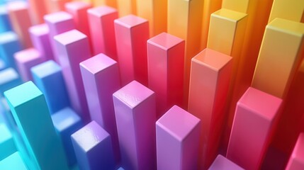 Obraz premium Colorful bar graph with rainbow hues representing data or statistics in a futuristic and vibrant graphic design.