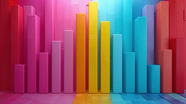 Colorful bar chart with vibrant gradient background, representing statistical data, business growth and analytical concepts.