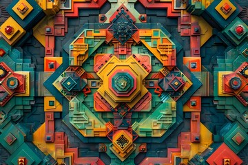 Obraz premium Vibrant Geometric Abstract Art with Intricate Patterns and Bold Colors