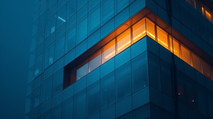 Modern building with illuminated windows at night