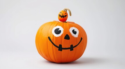 a cheerful Halloween pumpkin, holiday character, cartoon style, bright orange, isolated on white background