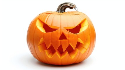 a scary Halloween pumpkin, holiday prop, horror illustration, deep orange, isolated on white background