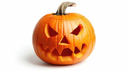 a scary Halloween pumpkin, holiday prop, horror illustration, deep orange, isolated on white background