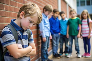 Sad Boy Being Bullied in School.