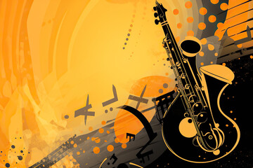 generated illustration Color Background with Guitar and abstract design elements.