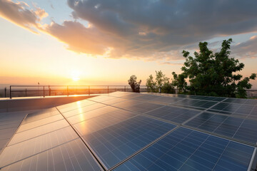 Solar panels harness the last rays of the sun, providing sustainable energy as the day transitions to evening.
