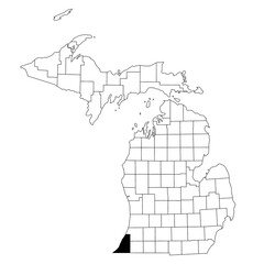Map of berrien County in Michigan state on white background. single County map highlighted by black colour on Michigan map. UNITED STATES, US