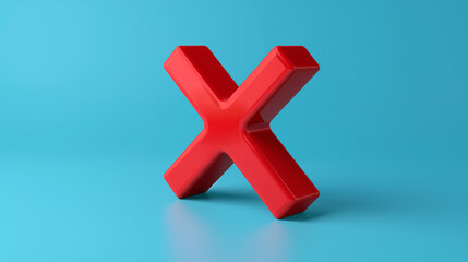 Fototapeta premium A prominent red 3D 'X' symbol placed against a teal background, representing concepts such as rejection, exclusion, and denial, rendered in a modern and striking style.