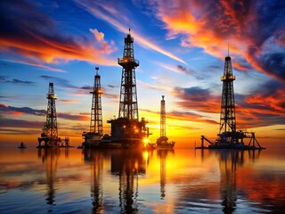 Obraz premium Oil Rigs at Sunset.