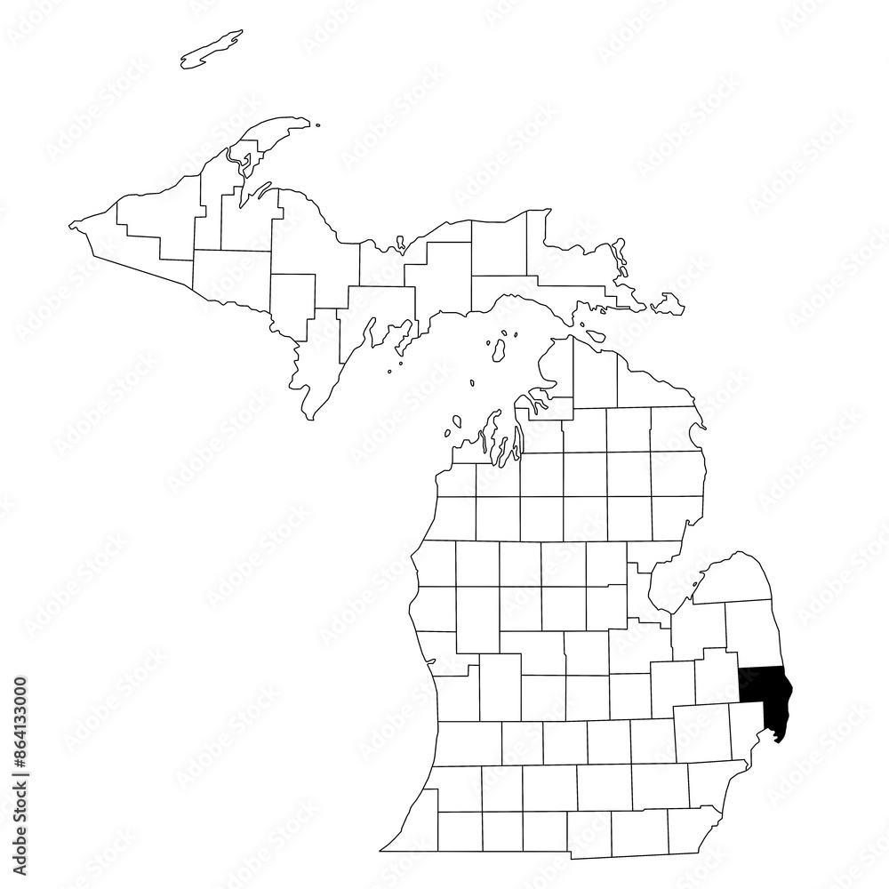 Wall mural Map of St Clair County in Michigan state on white background. single County map highlighted by black colour on Michigan map. UNITED STATES, US