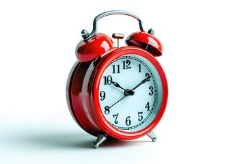 Classic Red Alarm Clock with Twin Bells on White Background