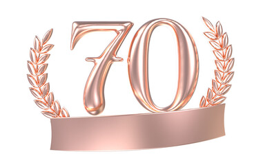 Anniversary 70 Number Gold 3D Rendering