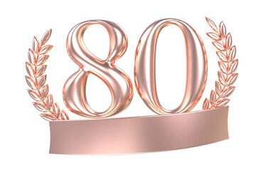 Anniversary 80 Number Gold 3D Rendering