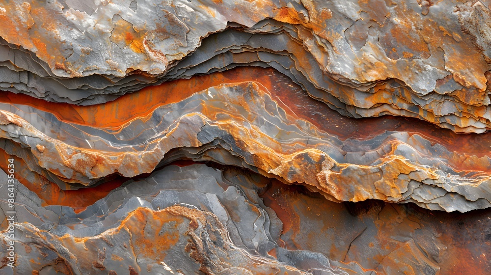Aufkleber close-up of rusty metal layers with textured patterns