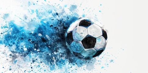 Naklejka premium Dynamic Soccer Ball in Blue Watercolor Splash - A Vibrant Artistic Expression Generative ai