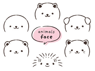 かわいい動物の顔のイラストセット(ふきだし付き) © Daphnia