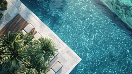 Top view of swimming pool with tree
