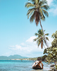 Intriguing photograph of a shipwreck on the shore of Vieques, Puerto Rico, with the rusted remnants...