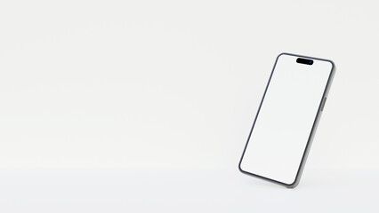 Realistic smartphone mockup on a white background. 3d mobile phone with blank white screen. Modern cell phone template. Illustration of device 3d blank screen.