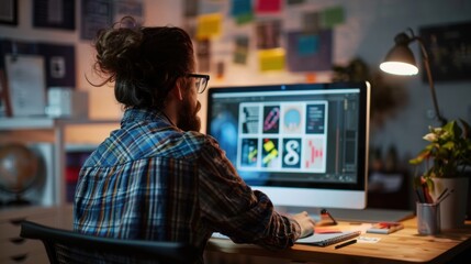 Graphic designer working on a logo for a client in a home office