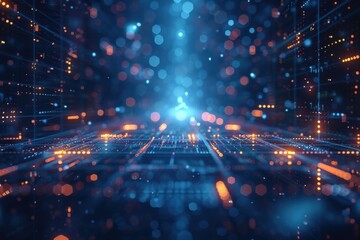 Obraz premium A blue and red background with many small dots. Technology background