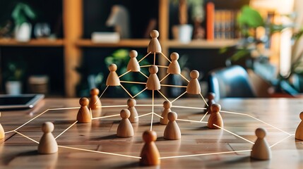 Organizational Structure: Wooden Figurines Representing a Company Hierarchy