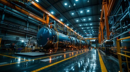 Fototapeta premium Spacious industrial factory with large machinery