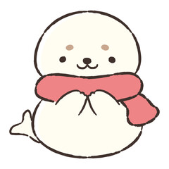 マフラーを巻いた手描きのアザラシのイラスト