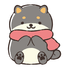 マフラーを巻いた手描きの犬のイラスト