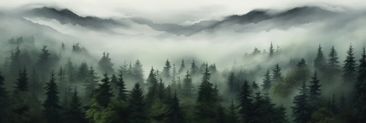 Fototapeta premium Misty Mountain Forest, fog over the mountains