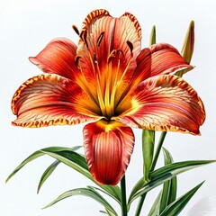 Orange Lily Flower on White Background.