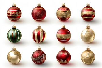 A collection of red and gold ornaments with gold trim