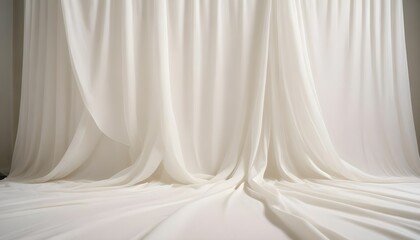 Abstract white fabric with soft wave texture background with podium