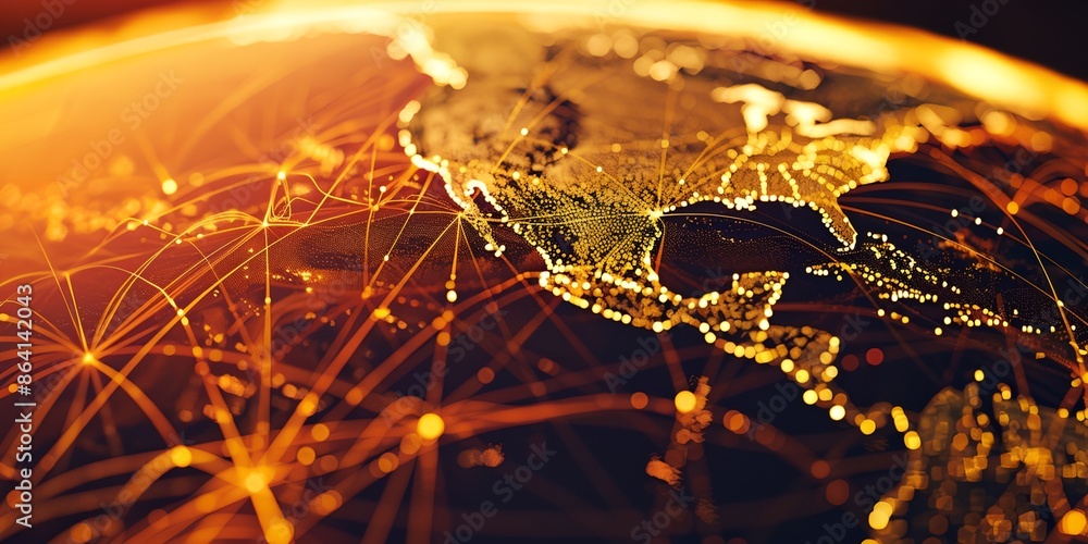 Poster a globe with a network of lines connecting the continents of the world. the globe is lit up with a w