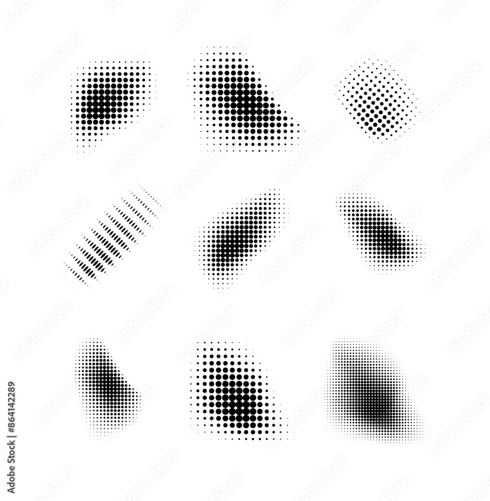 Wall mural Dotted halftone waves. Abstract shapes, wave effect dotted gradient. Halftone graphic dots waves. Wave dotted halftone. Vector