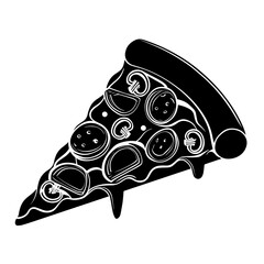 simple black cheezy pizza slice silhouette on white background