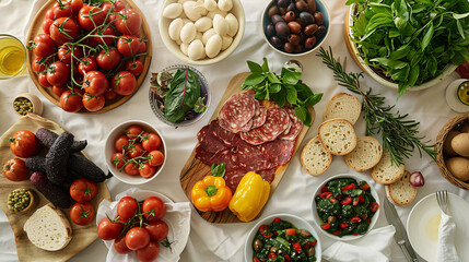 A professional chef setting the table with vibrant Mediterranean dishes for a fine dining experience