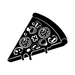 simple black cheezy pizza slice silhouette on white background